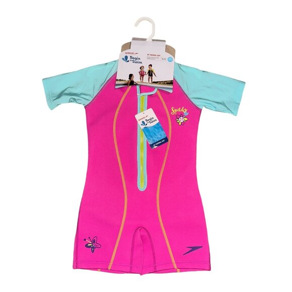 NWT Speedo Kids Thermal Swimsuit Girls 6 6X Shortalls UV UPF 50 Begin to Swim